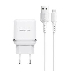 СЗУ-адаптер Borofone BA25A 2USB 2.4A + Type-C-кабель (Белый)